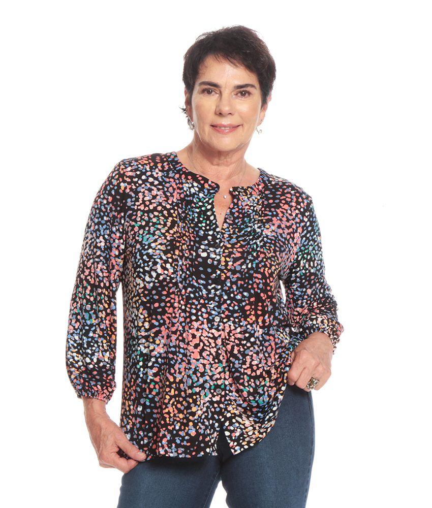 Blusa Manga Larga Estampada Escote Cuello Mao Abotonada-0