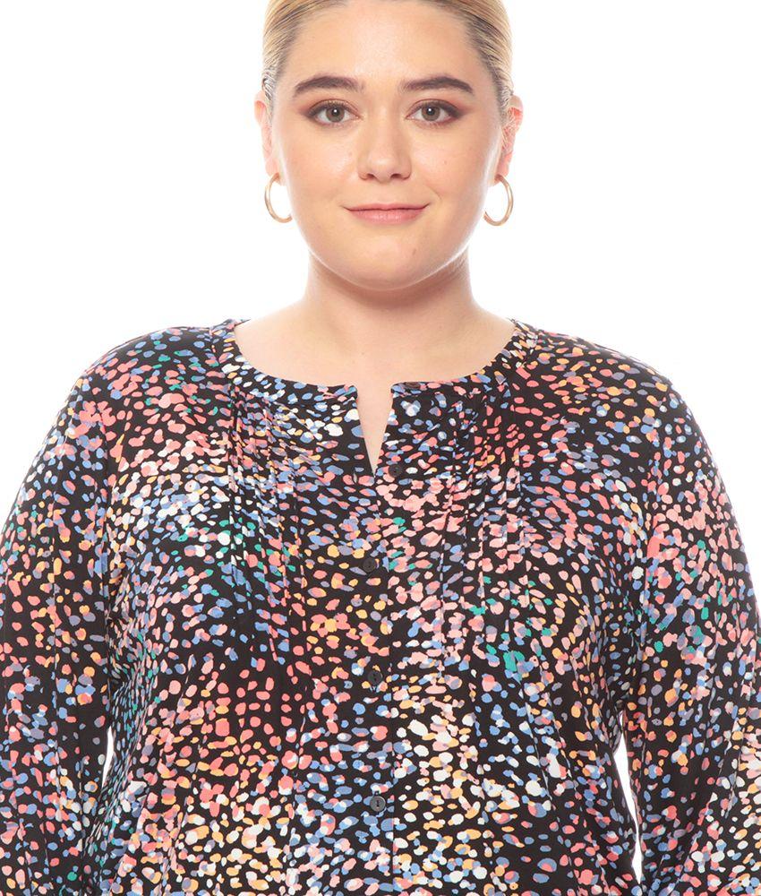 Blusa Manga Larga Estampada Escote Cuello Mao Abotonada-1