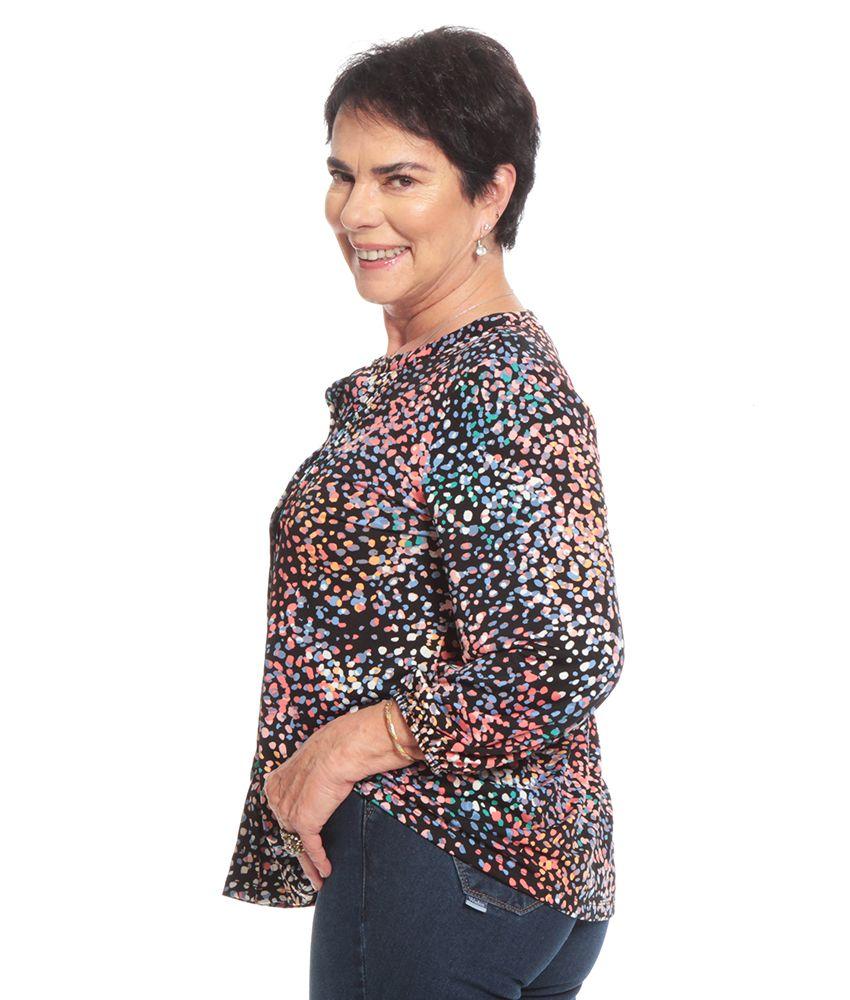 Blusa Manga Larga Estampada Escote Cuello Mao Abotonada-4