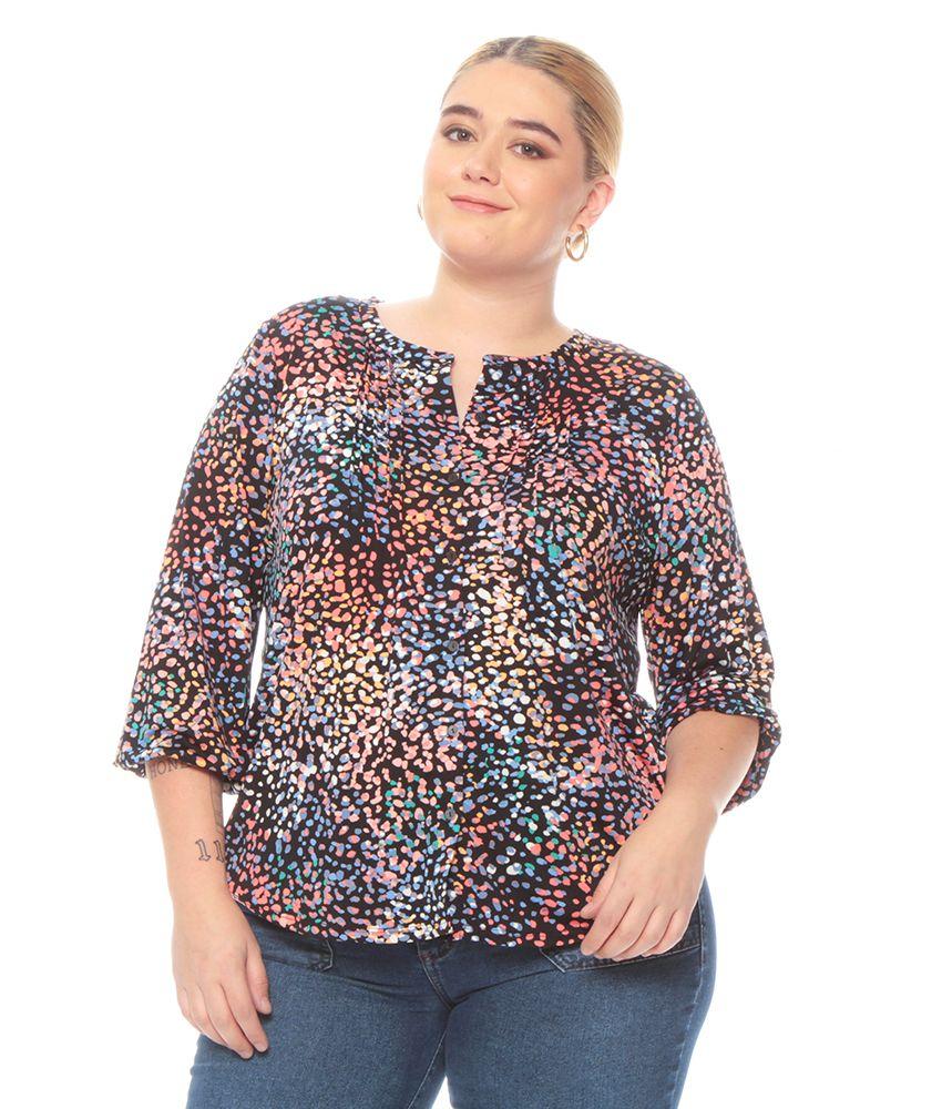 Blusa Manga Larga Estampada Escote Cuello Mao Abotonada-6