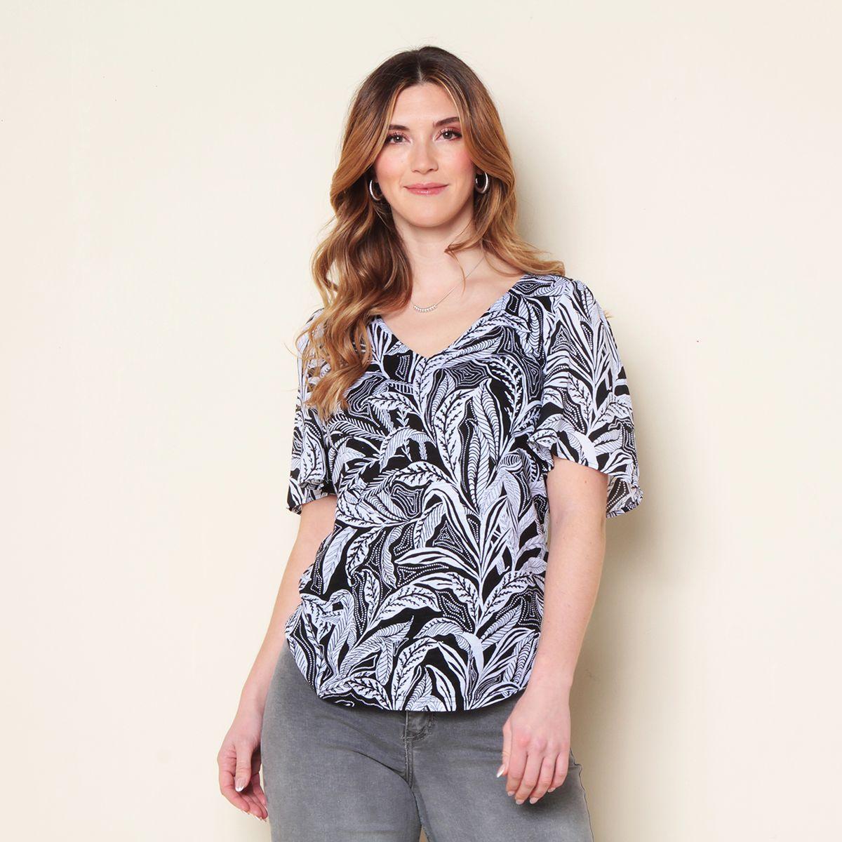 Polera Manga Corta Estampada Escote-0