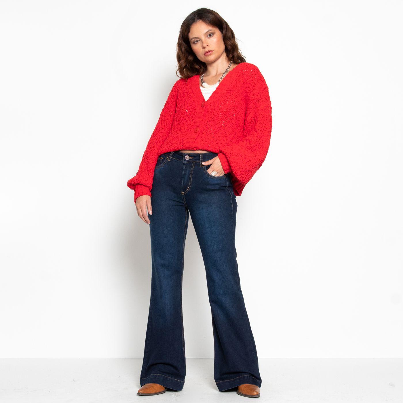 Jeans Tiro Alto Flare Pretina 2 Botones-4