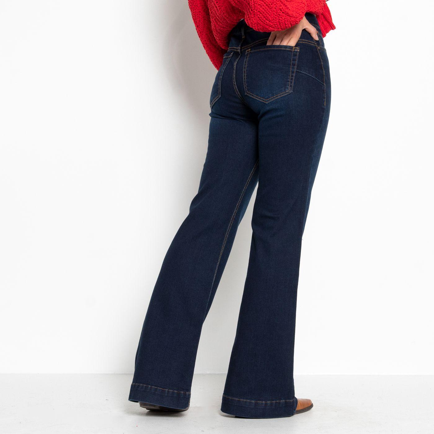 Jeans Tiro Alto Flare Pretina 2 Botones-5