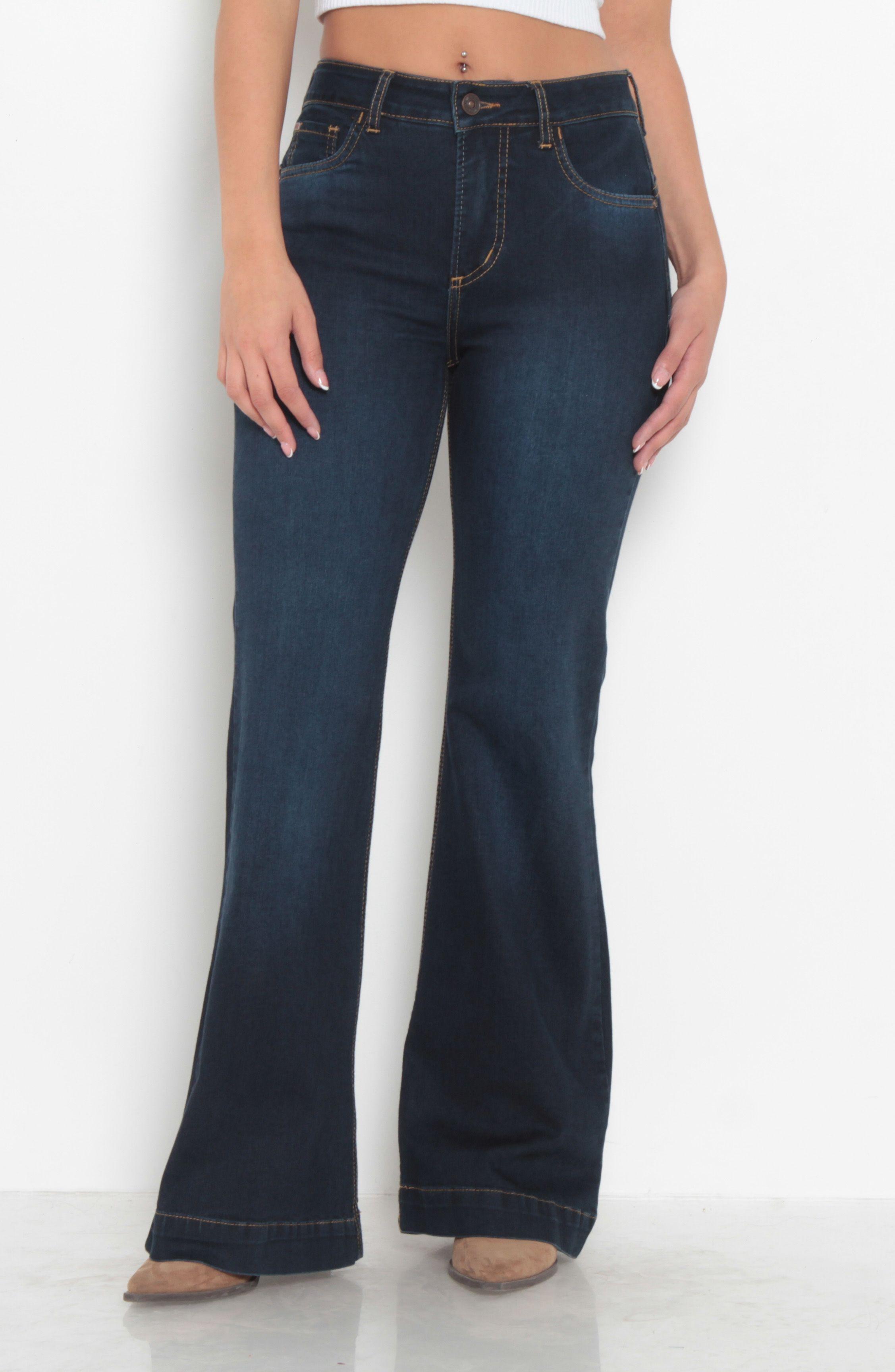 Jeans Tiro Alto Flare Pretina 2 Botones-0