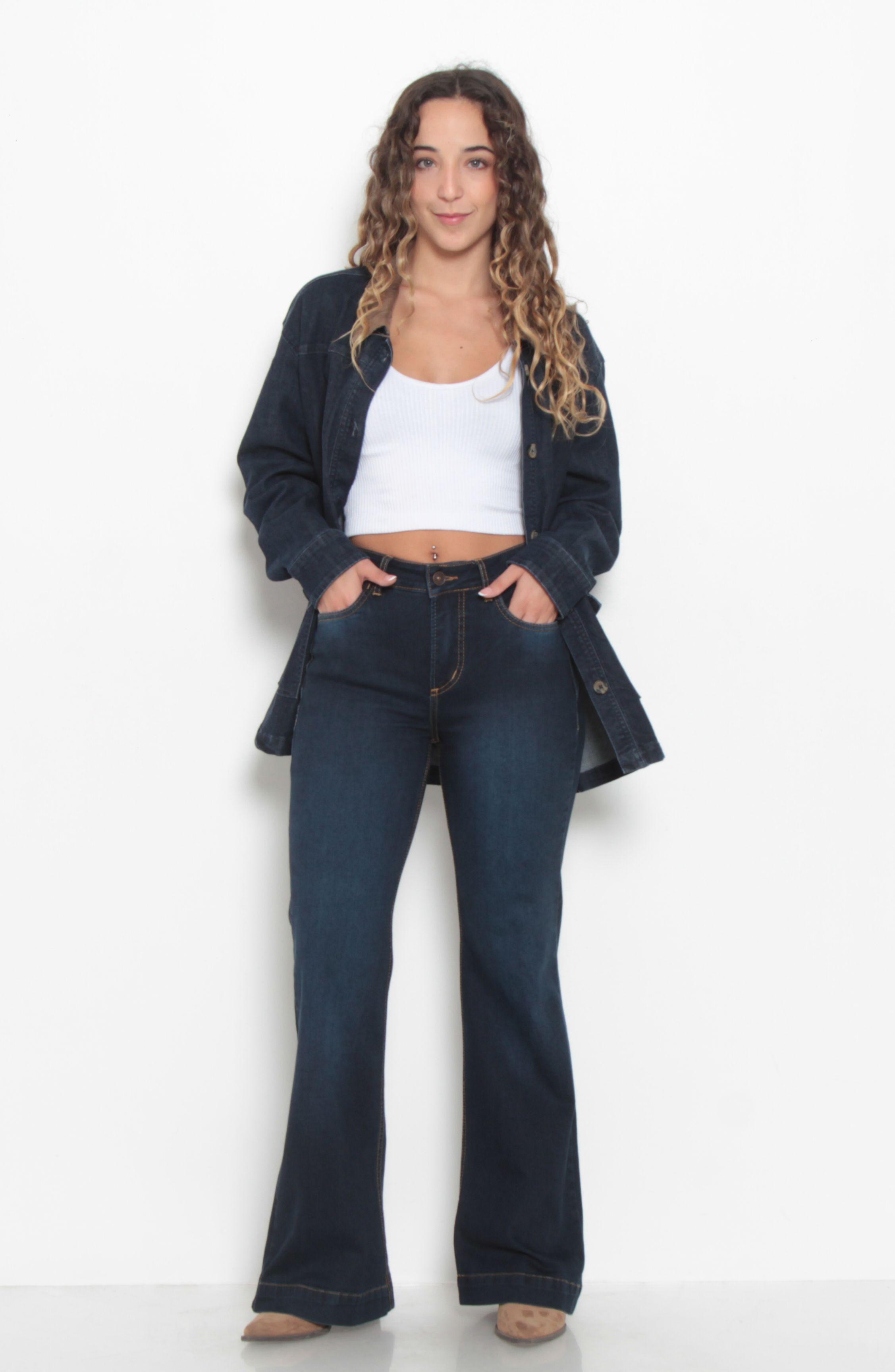 Jeans Tiro Alto Flare Pretina 2 Botones-6