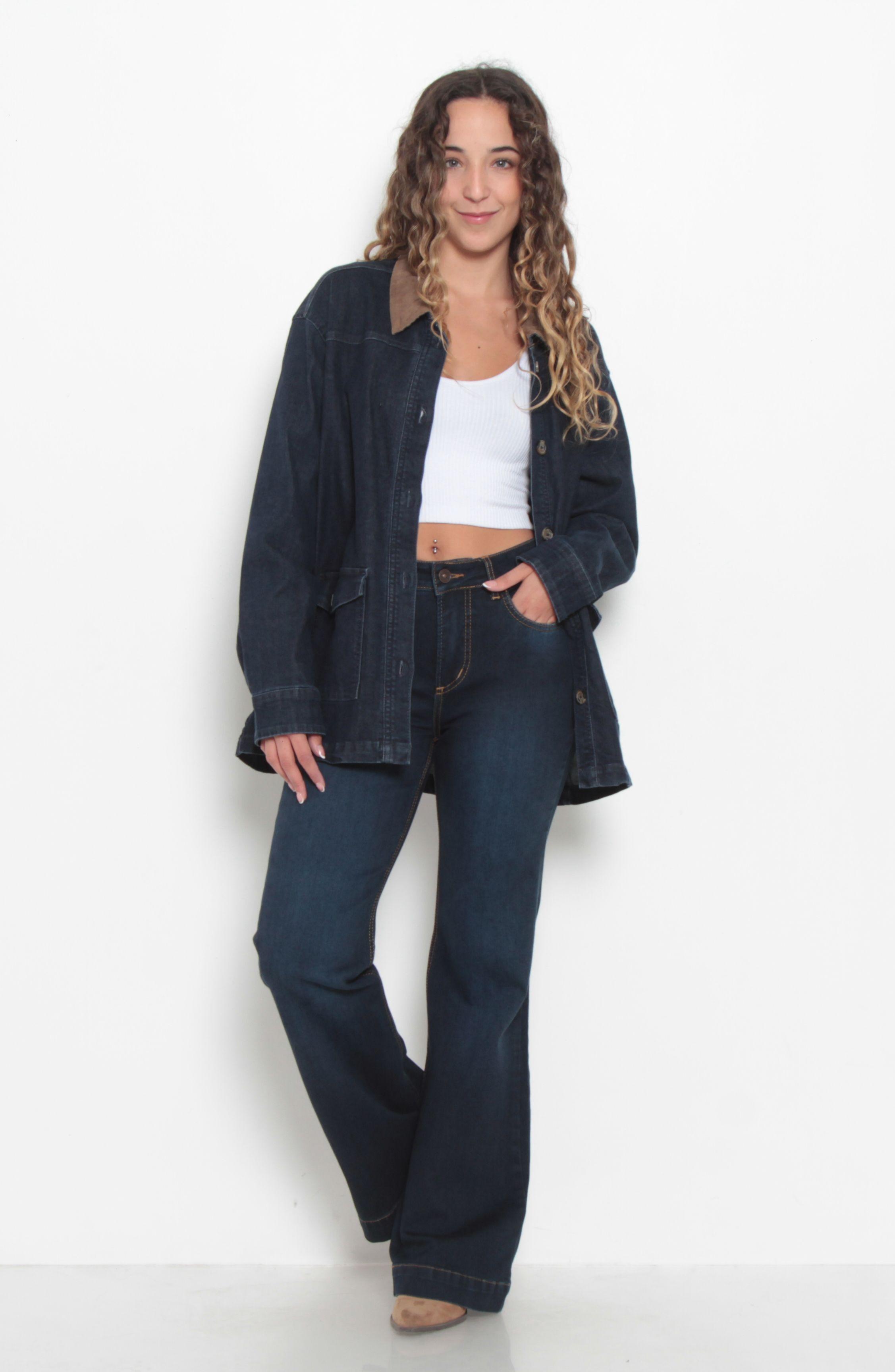 Jeans Tiro Alto Flare Pretina 2 Botones-8