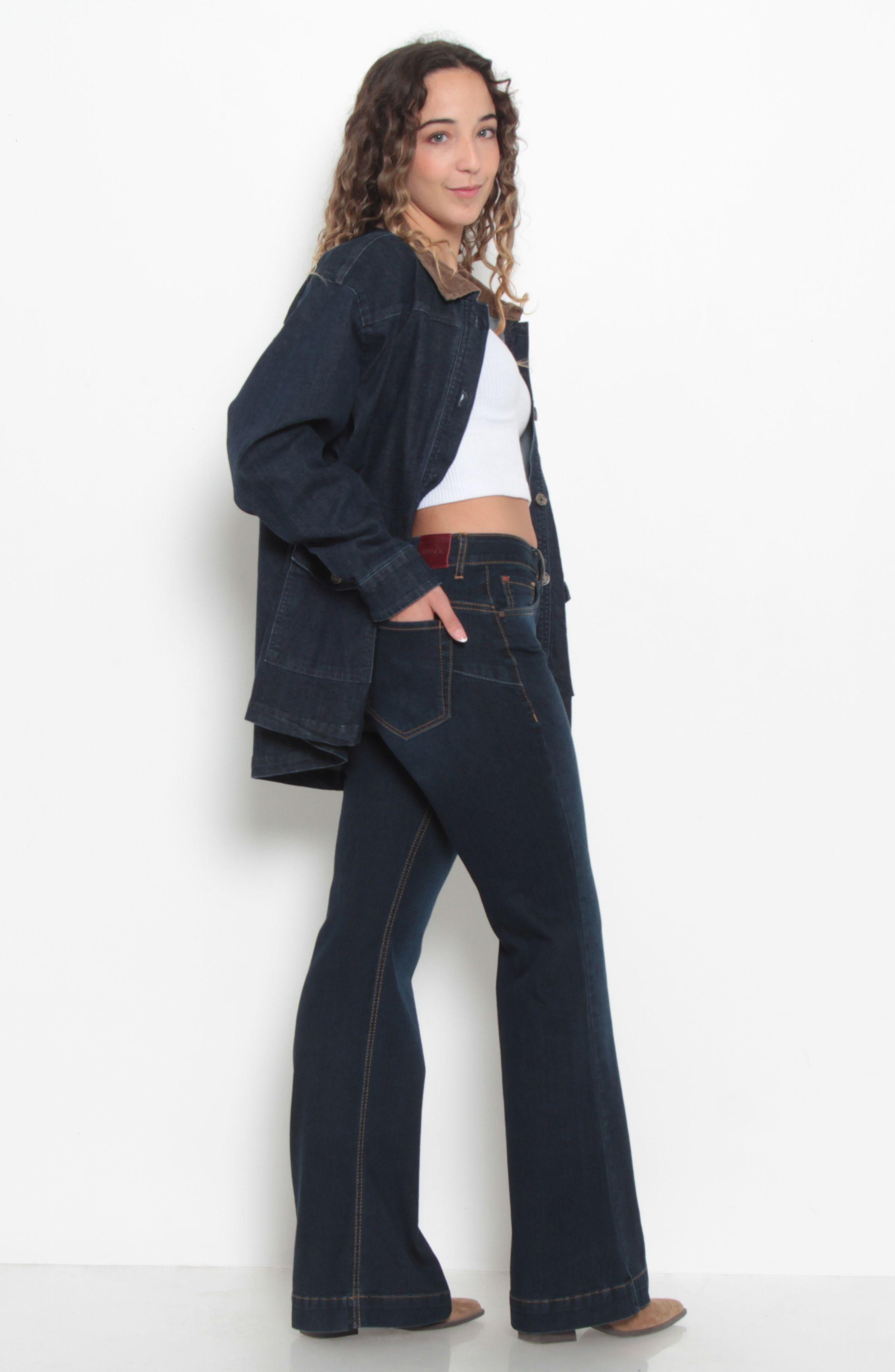 Jeans Tiro Alto Flare Pretina 2 Botones-9