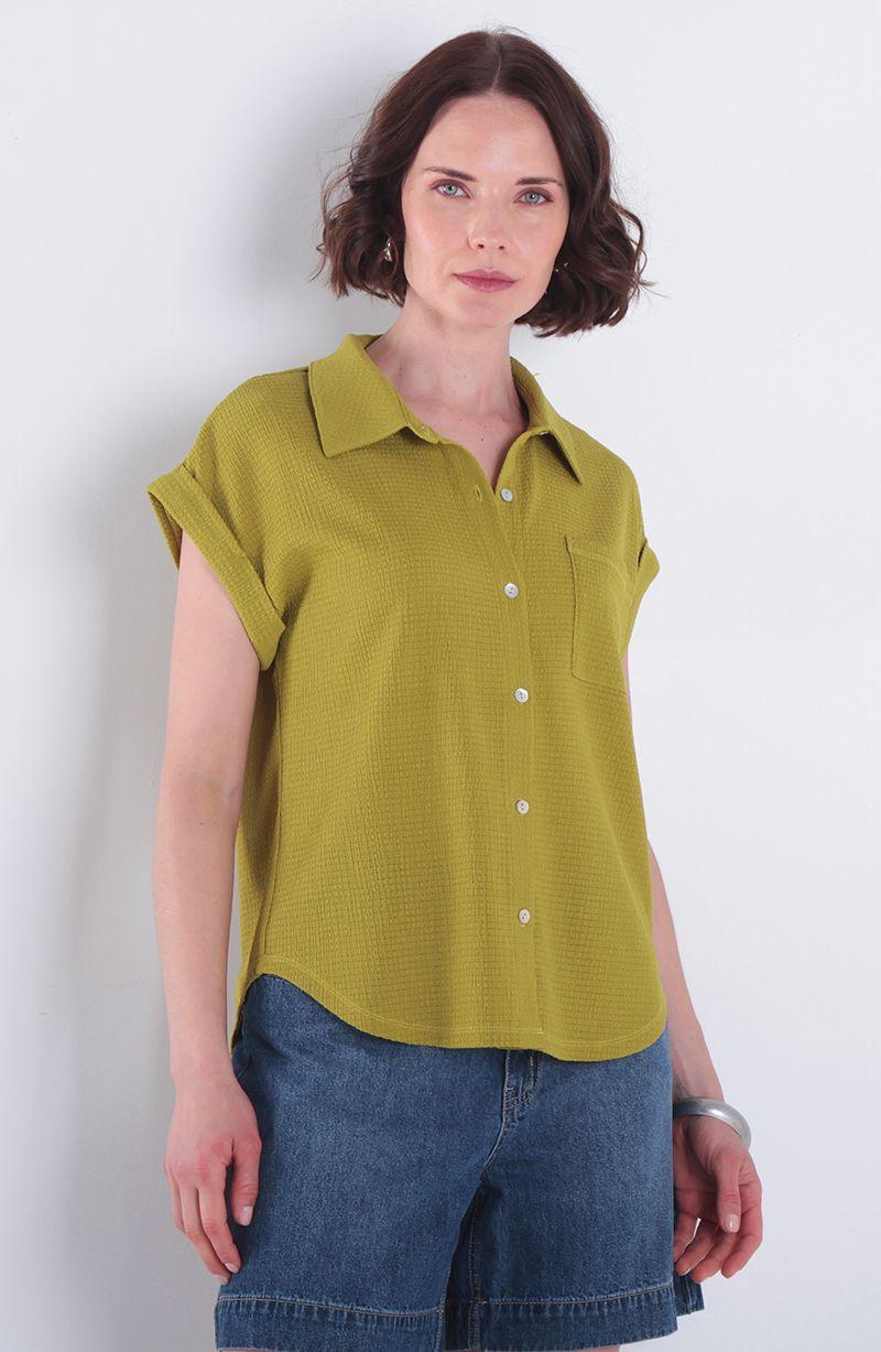 Blusa Manga Corta Abotonada En Delantero Con Bolsillo-0