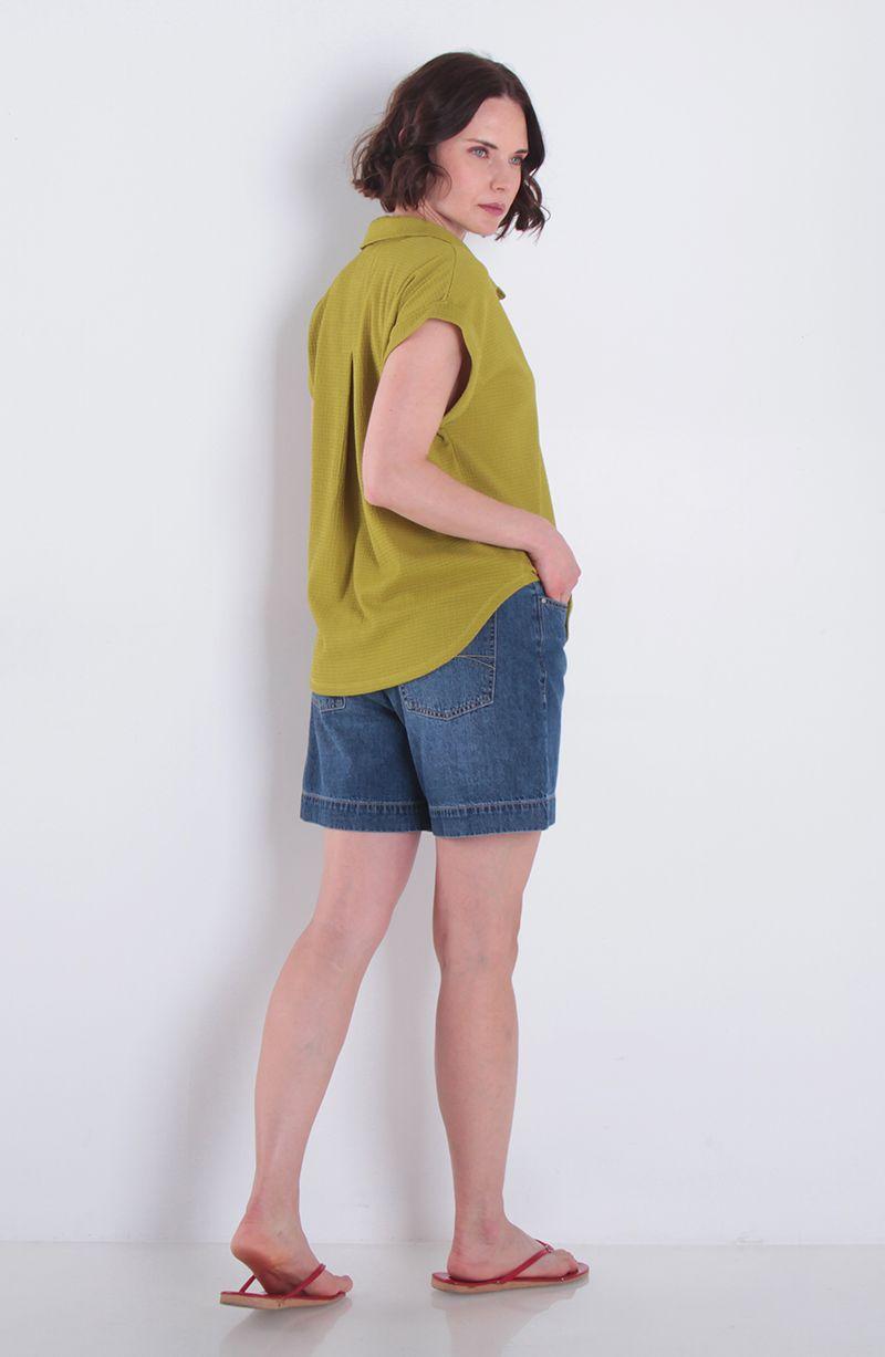 Blusa Manga Corta Abotonada En Delantero Con Bolsillo-3