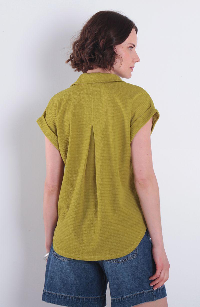 Blusa Manga Corta Abotonada En Delantero Con Bolsillo-4