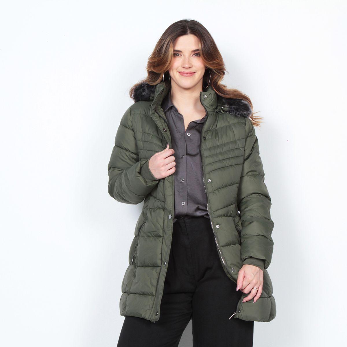 Parka Manga Larga Con Piel En Capucha Y Bolsillos Con Cierre-5