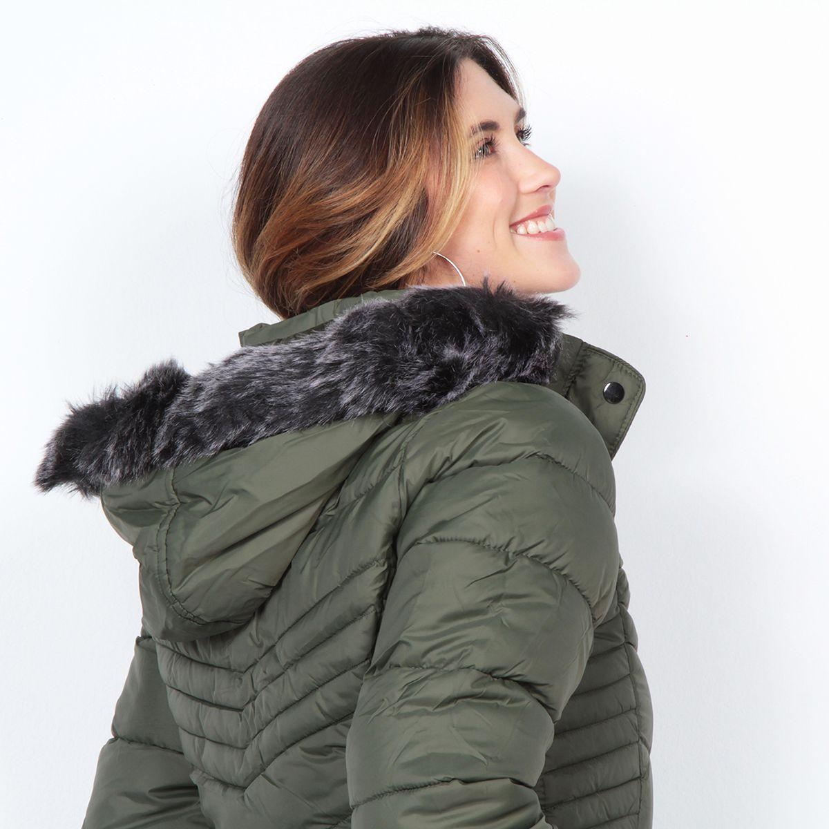 Parka Manga Larga Con Piel En Capucha Y Bolsillos Con Cierre-8