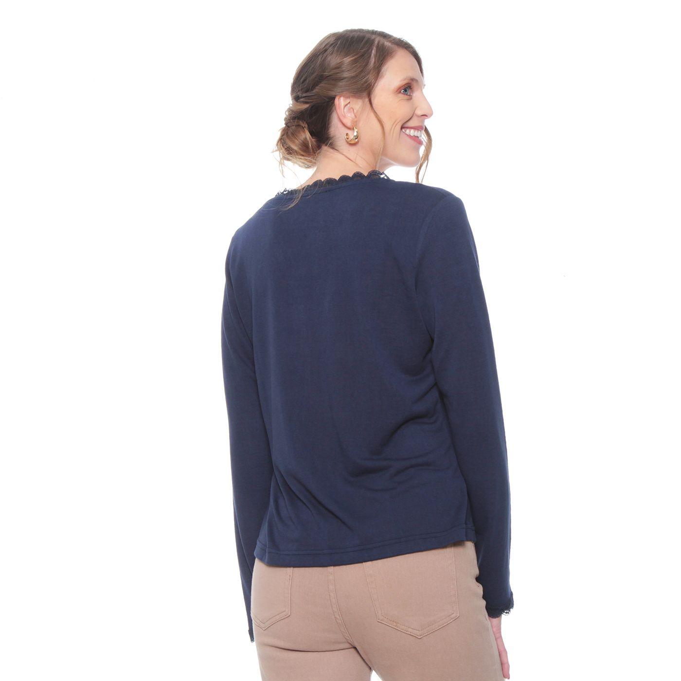 Polera  Manga Larga  Escote V Con Encaje-7