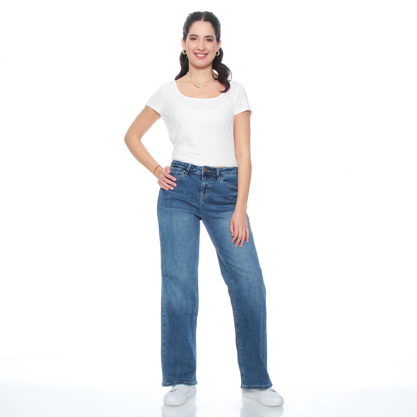 Jeans Wide Leg  Tiro Medio  Pretina Basica 1 Boton-2