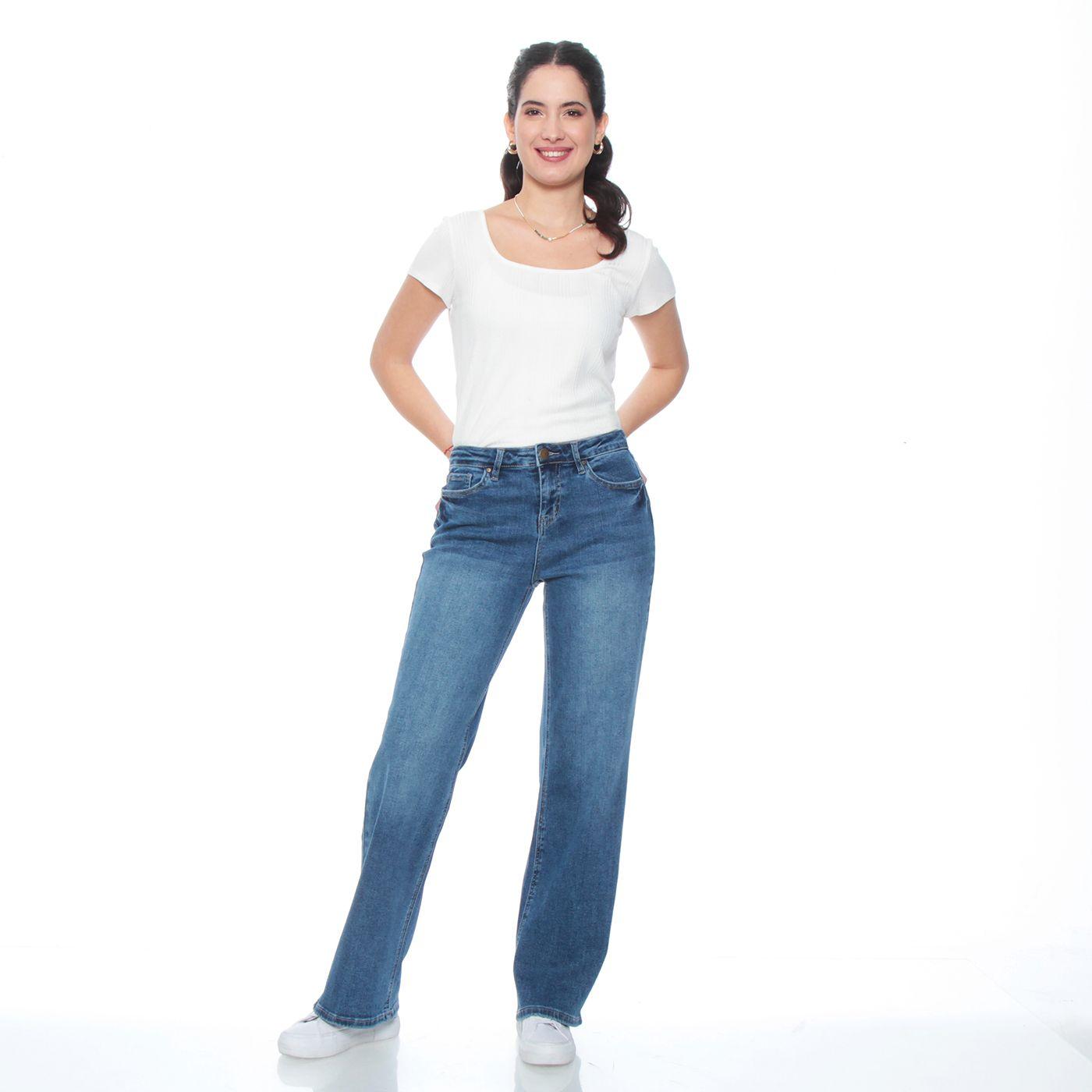 Jeans Wide Leg  Tiro Medio  Pretina Basica 1 Boton-3