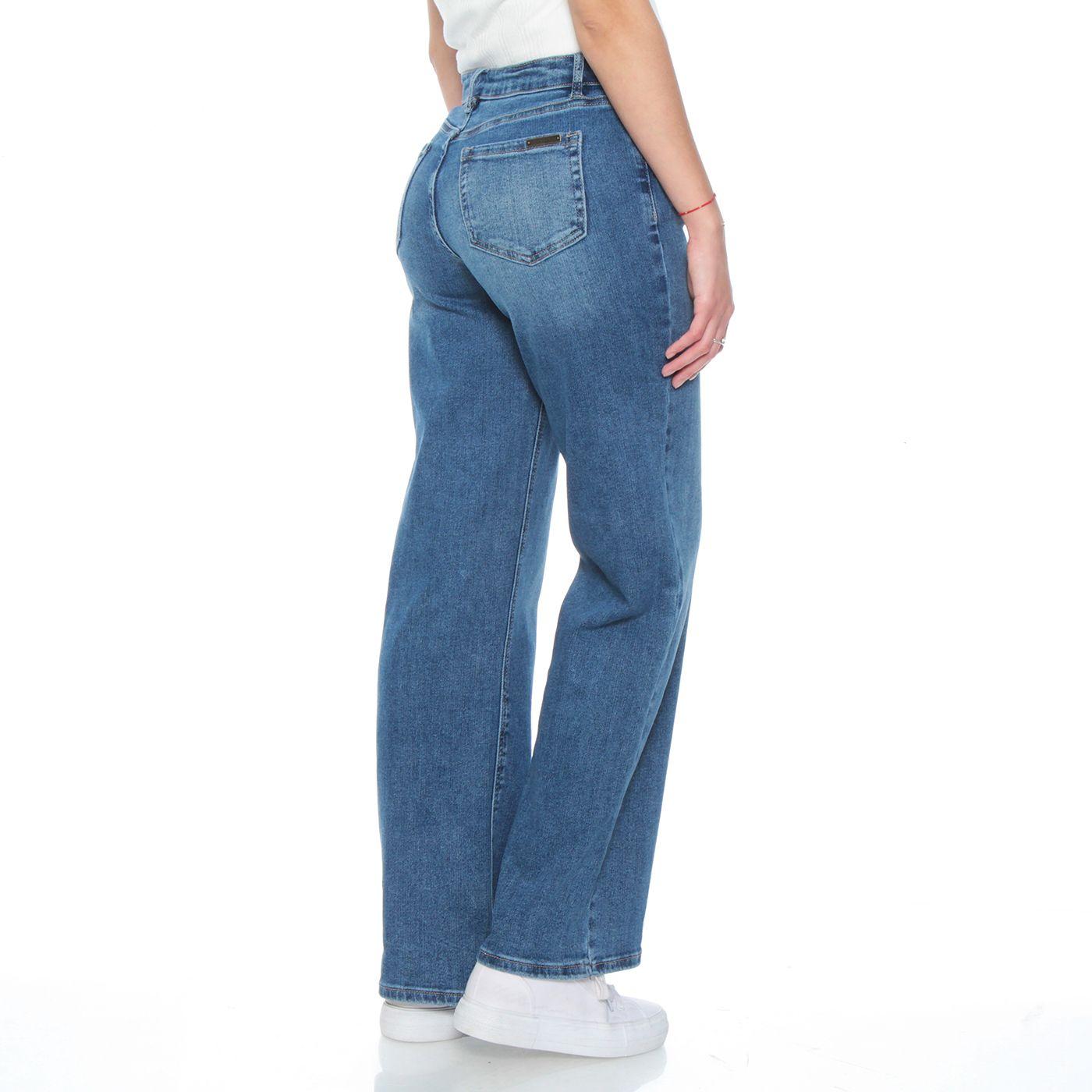 Jeans Wide Leg  Tiro Medio  Pretina Basica 1 Boton-4