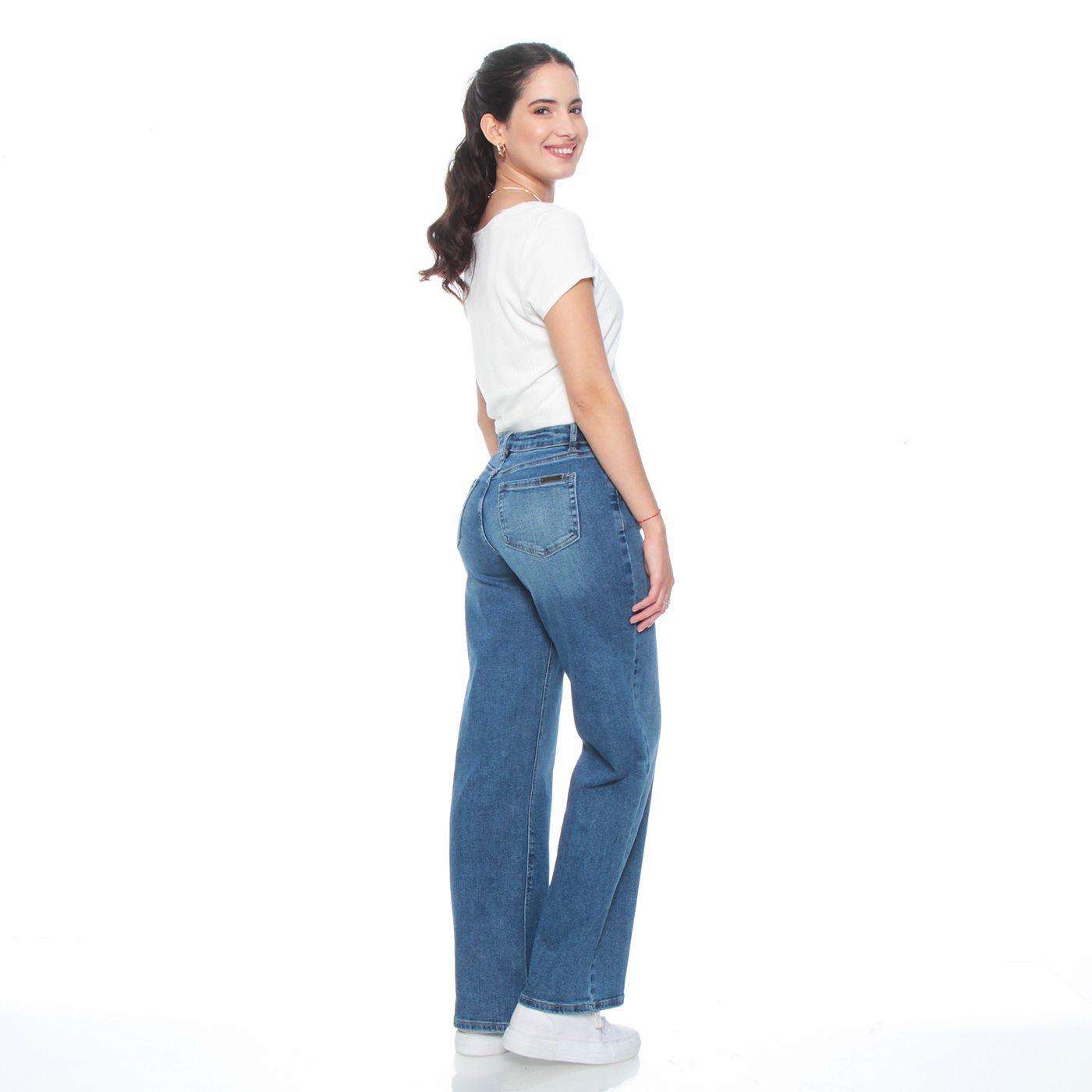 Jeans Wide Leg  Tiro Medio  Pretina Basica 1 Boton-5