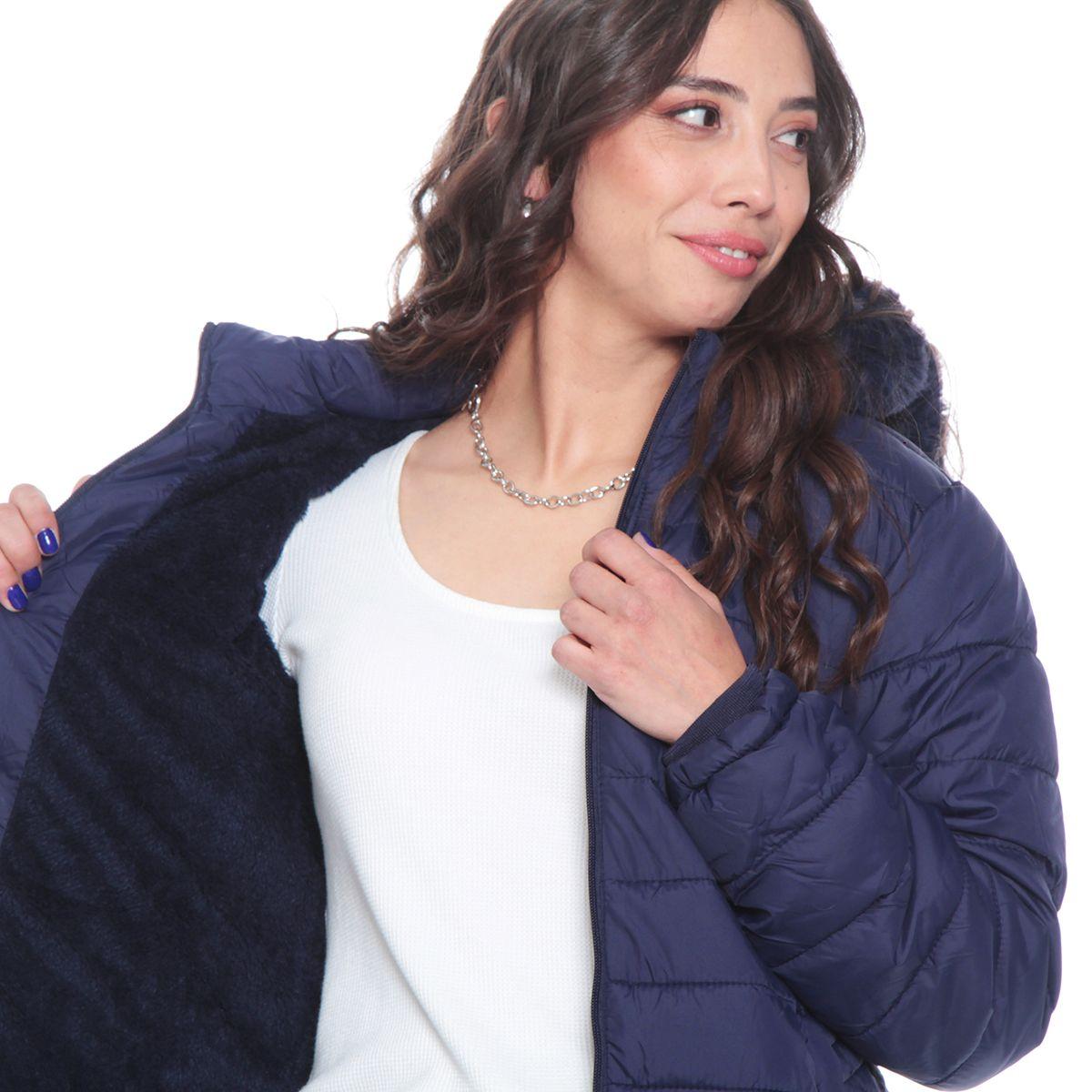 Parka Manga Larga Solido Con Capucha  Con Piel Sintetica-5