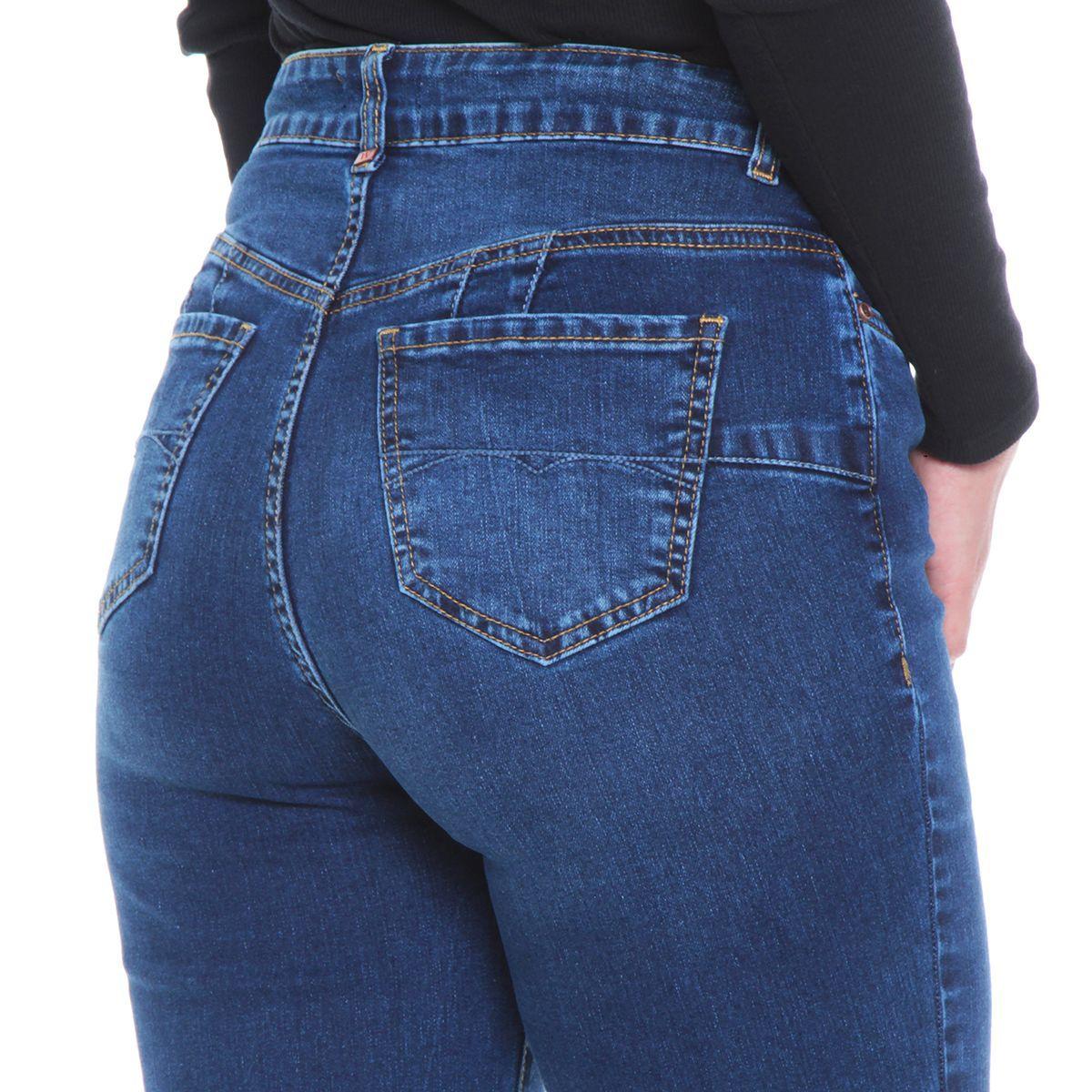 Jeans Flare Tiro Alto Push Up Pretina Basica 1 Boton-4
