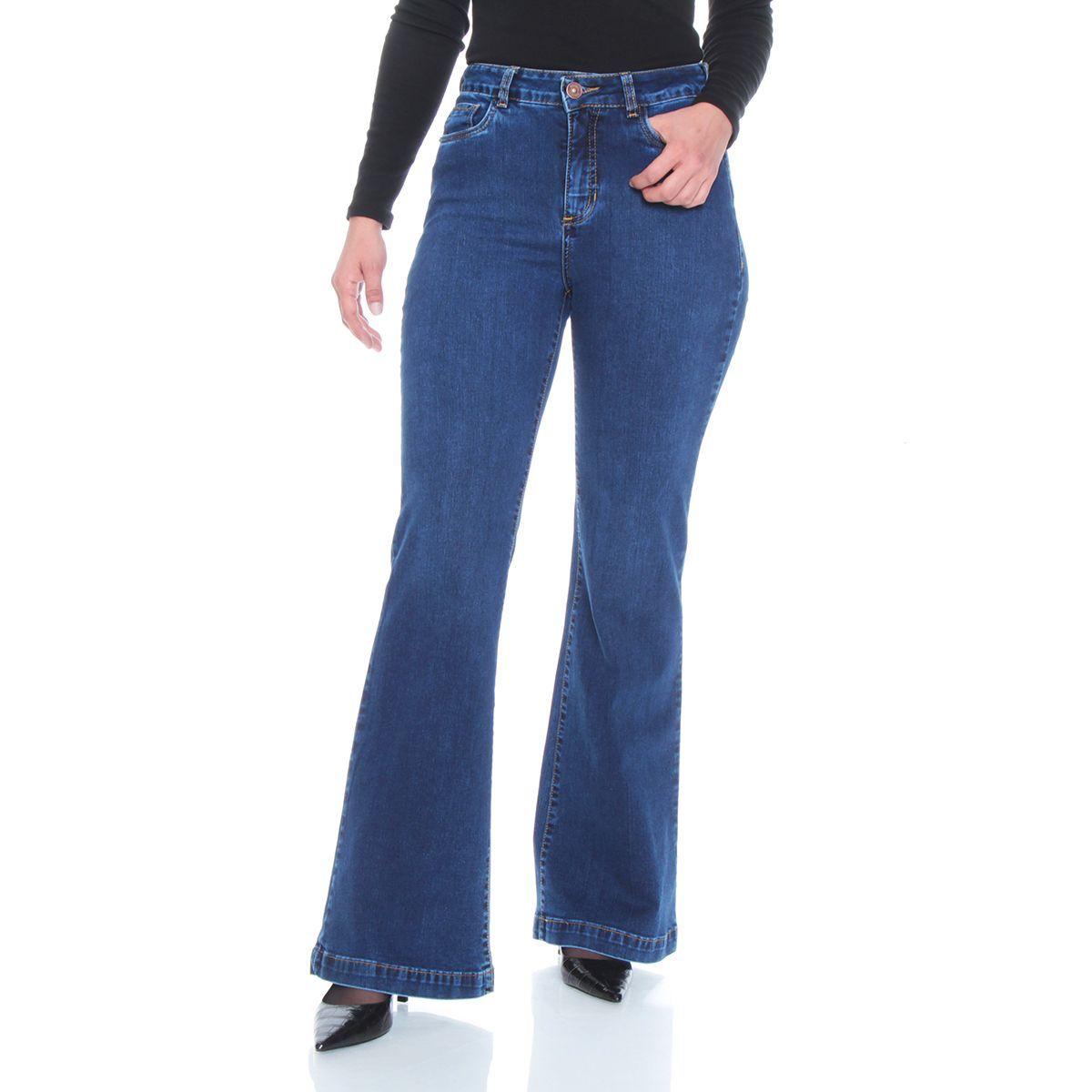 Jeans Flare Tiro Alto Push Up Pretina Basica 1 Boton-5