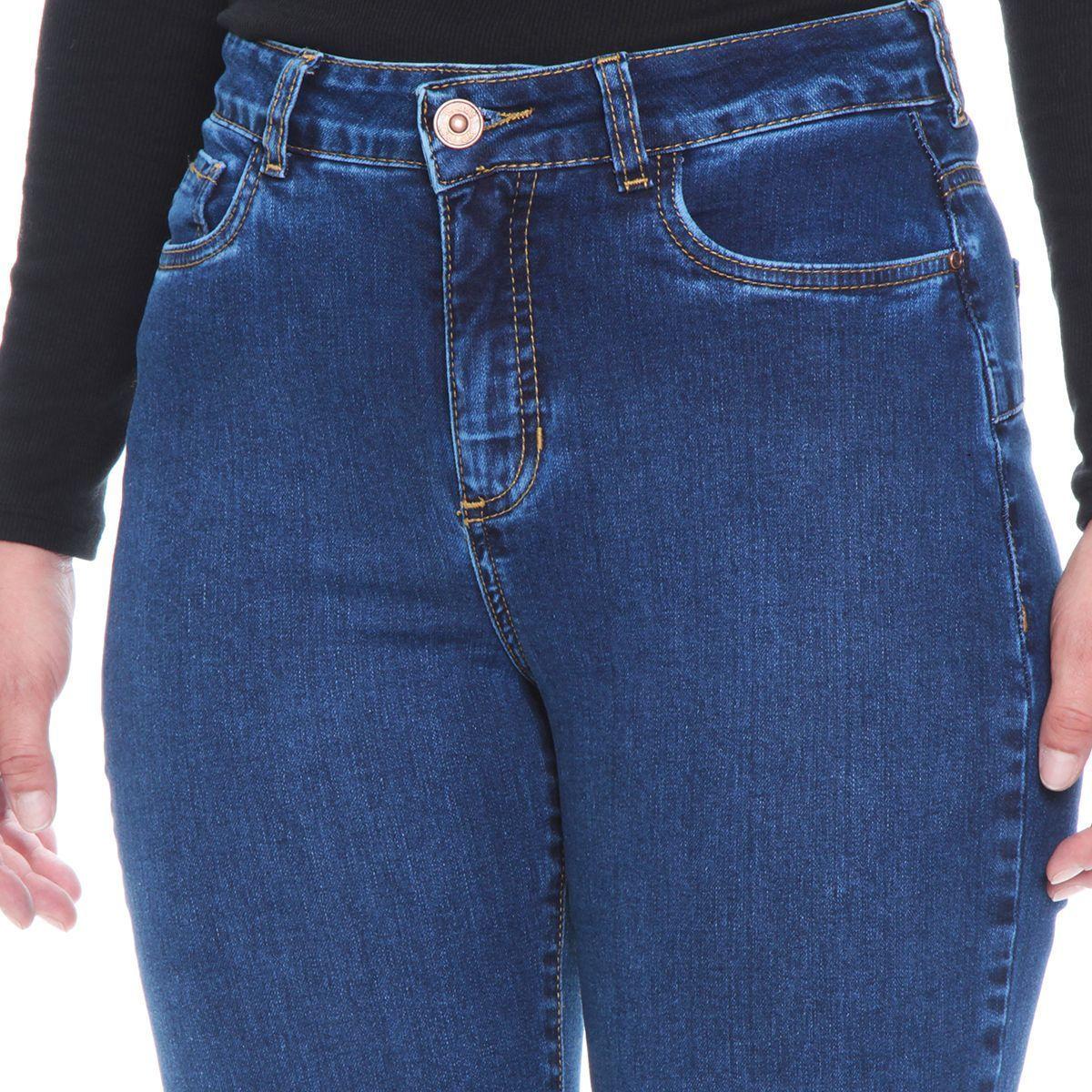 Jeans Flare Tiro Alto Push Up Pretina Basica 1 Boton-1