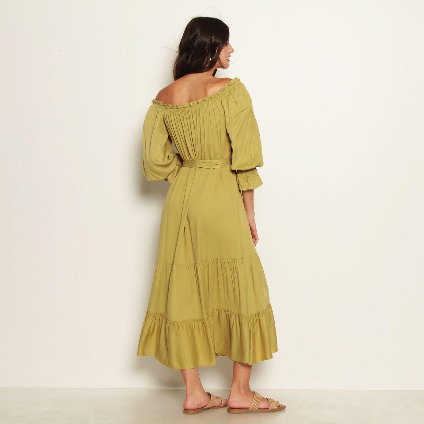 Vestido Manga Larga  Con Lazo En La  Cintura-5