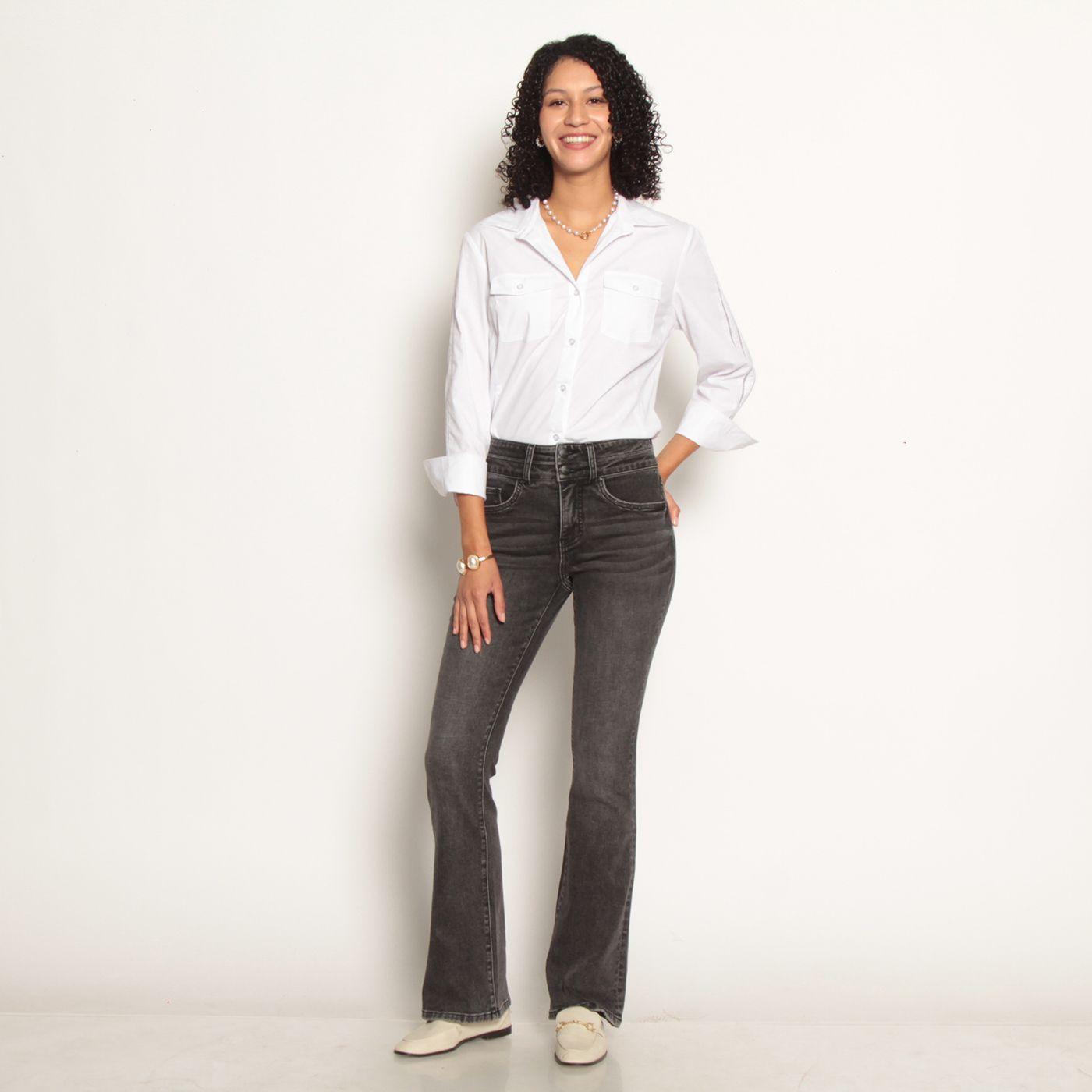 Jeans Flare Tiro Alto Pretina 2 Botones-6