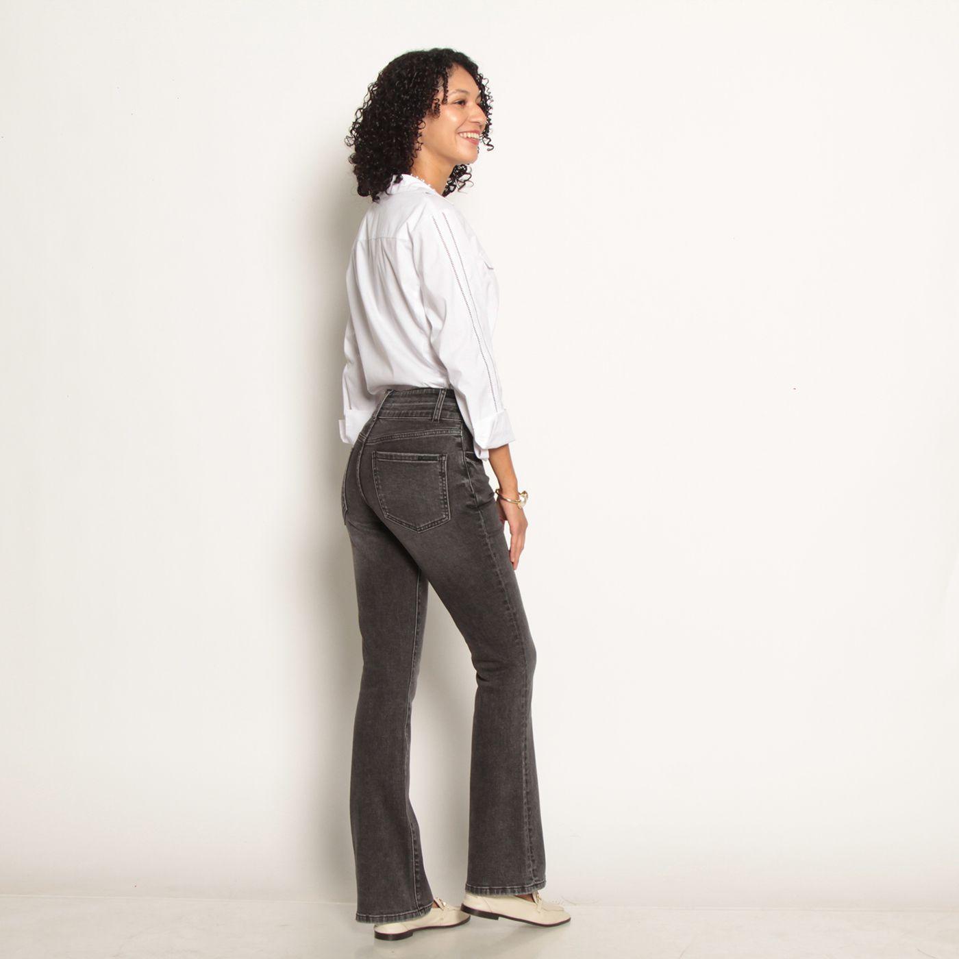 Jeans Flare Tiro Alto Pretina 2 Botones-9