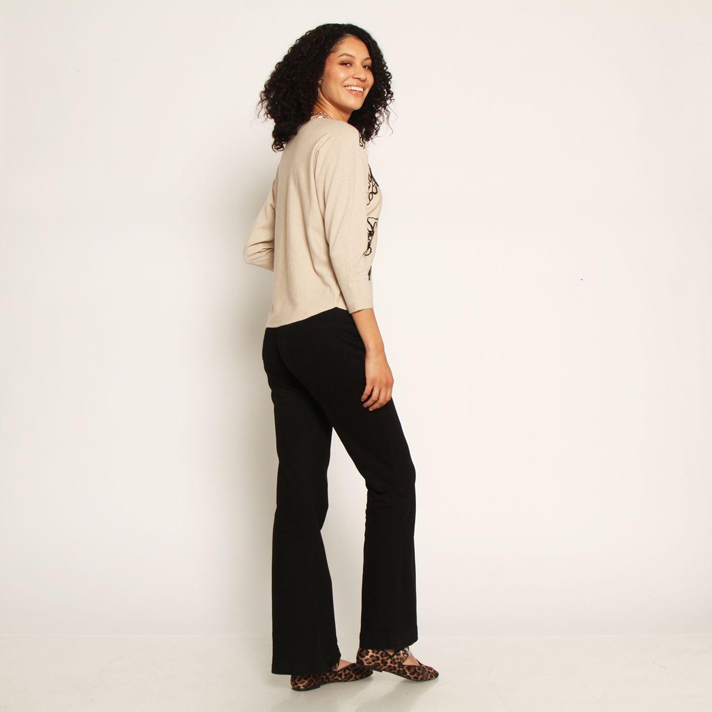 Sweater Manga 3/4 Con Bordado Escote Redondo-6