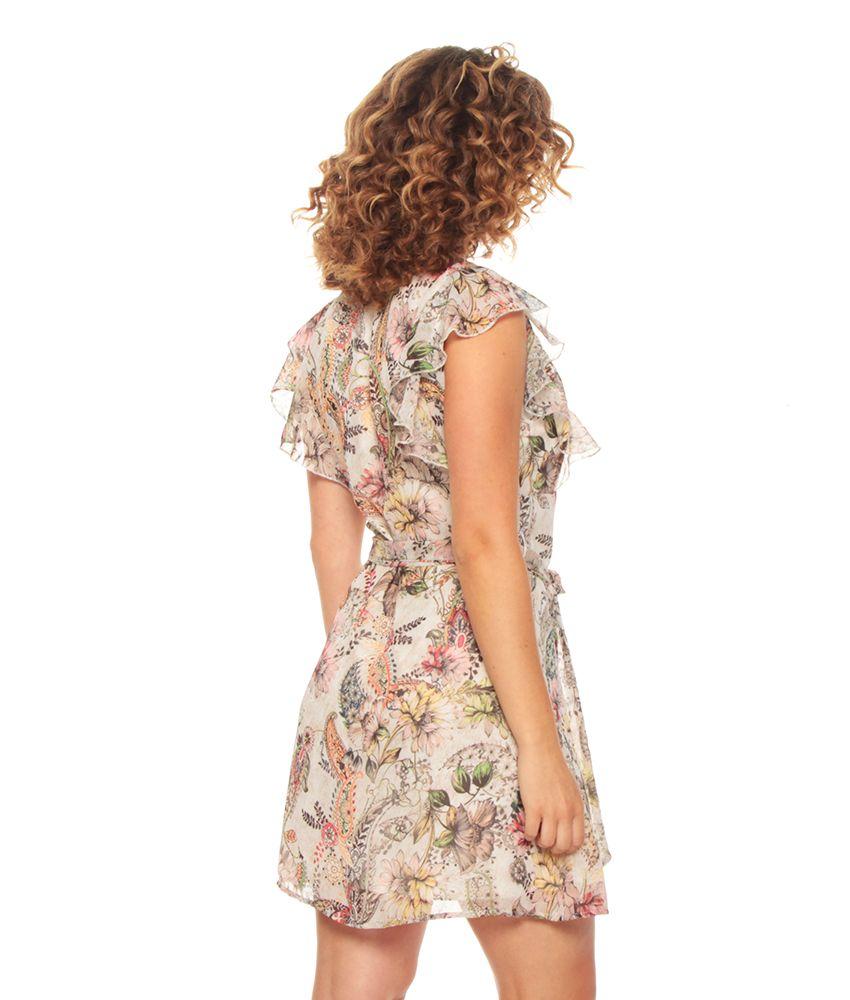 Vestido Sin Manga Detalle De Ruchas Estampado Abotonado-1