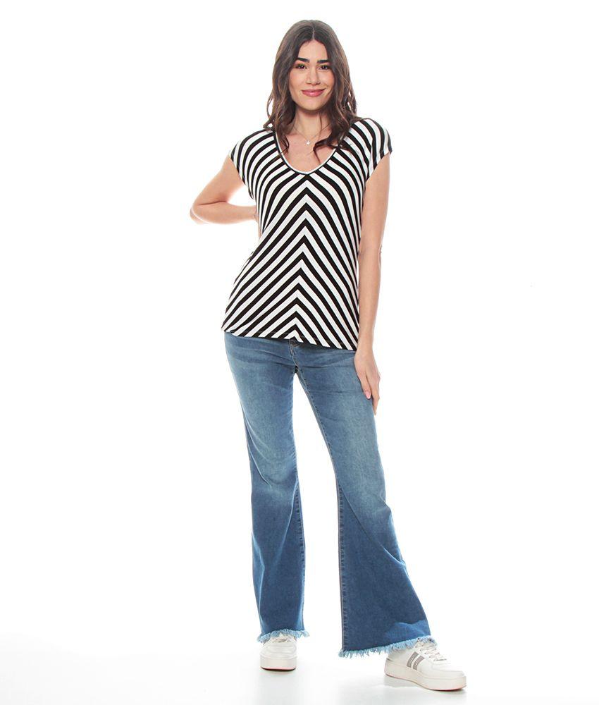 Polera Manga Corta Listada Escote V-3