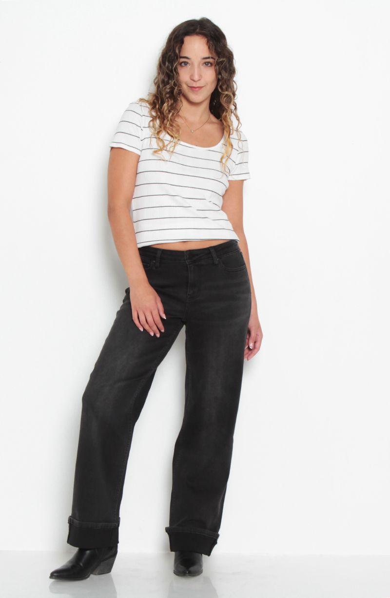 Jeans Wide Leg Cuff Tiro Medio Pretina  Basica 1 Boton-5