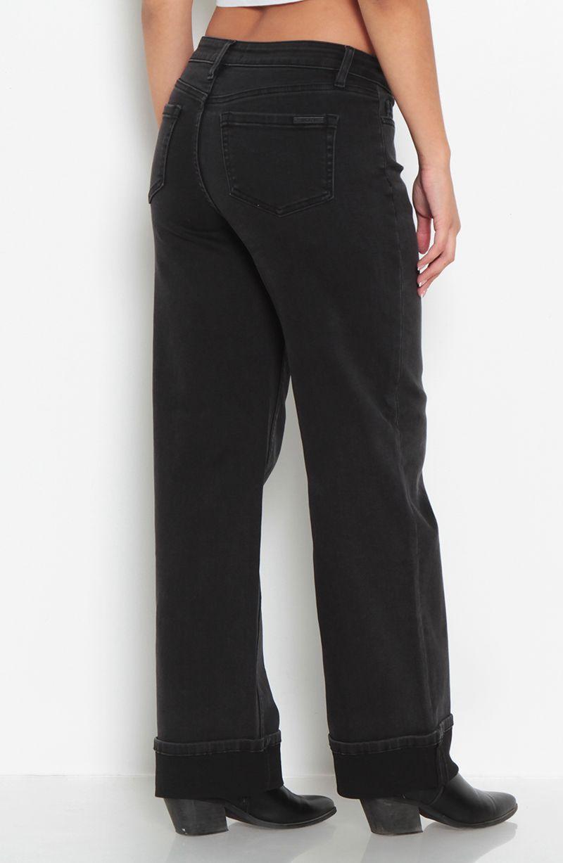 Jeans Wide Leg Cuff Tiro Medio Pretina  Basica 1 Boton-7