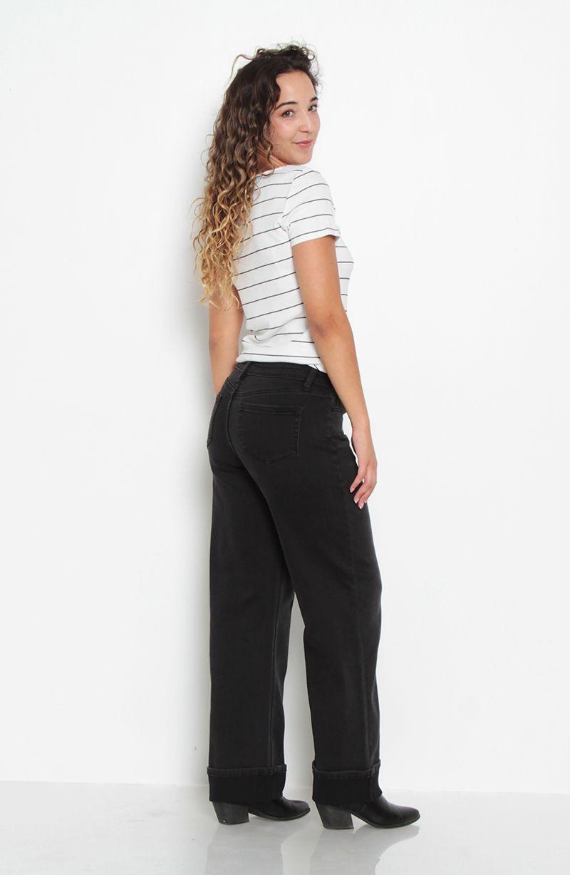 Jeans Wide Leg Cuff Tiro Medio Pretina  Basica 1 Boton-8