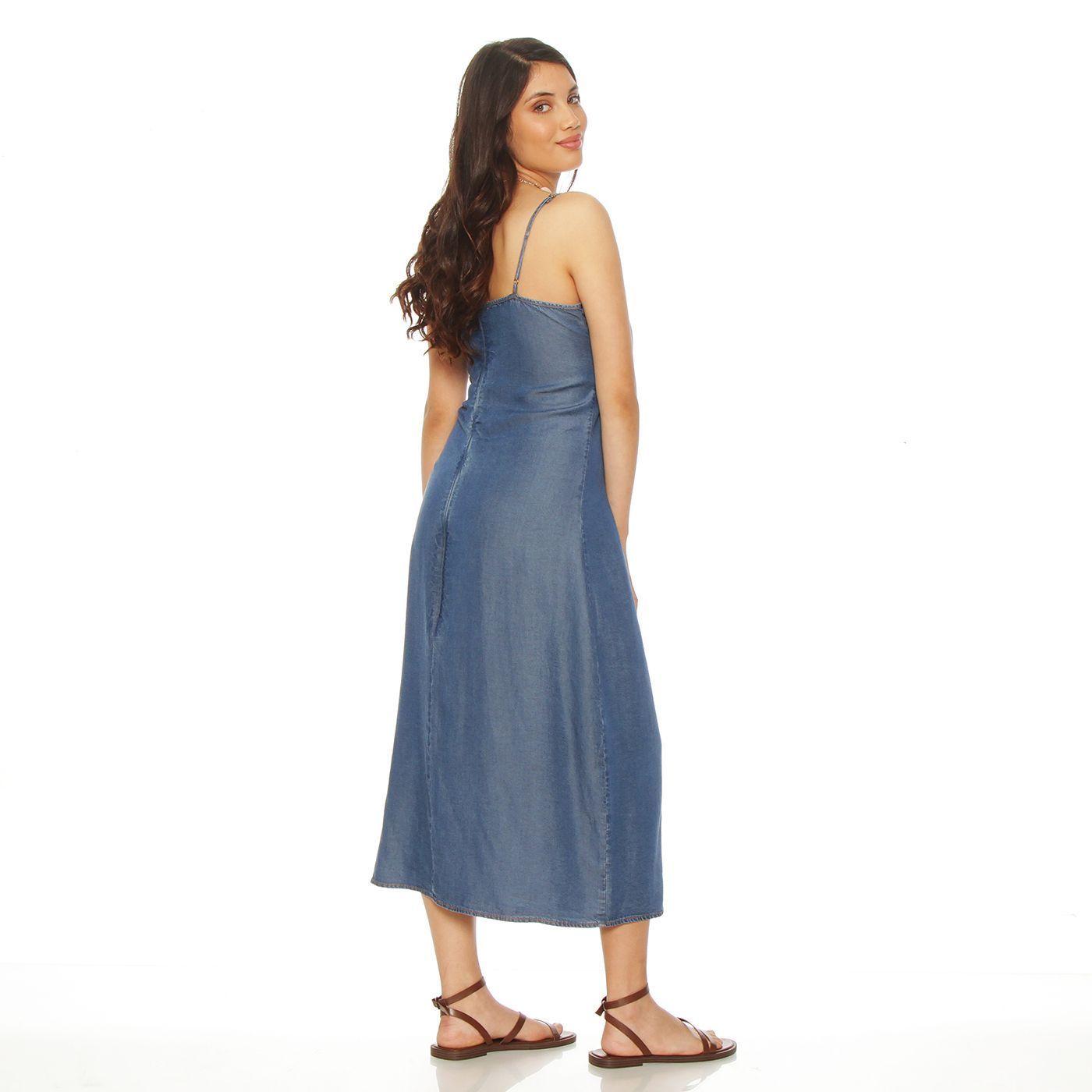 Vestido Sin Manga Tencel Escote V Con Corte En Delantero-5