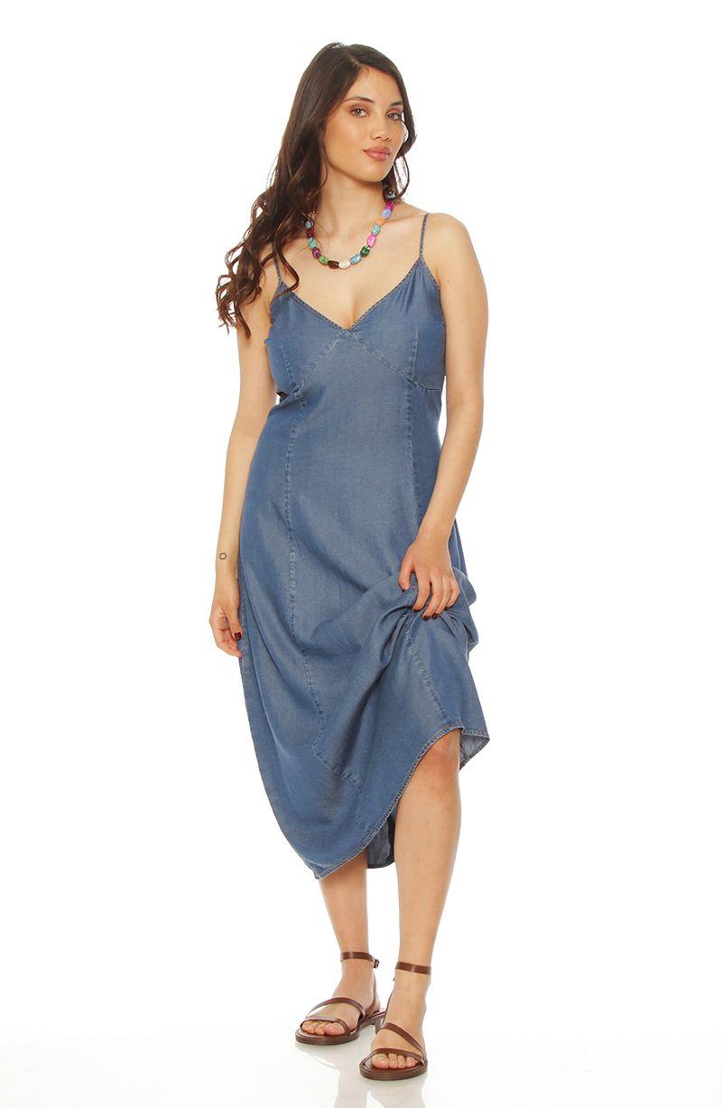 Vestido Sin Manga Tencel Escote V Con Corte En Delantero-2