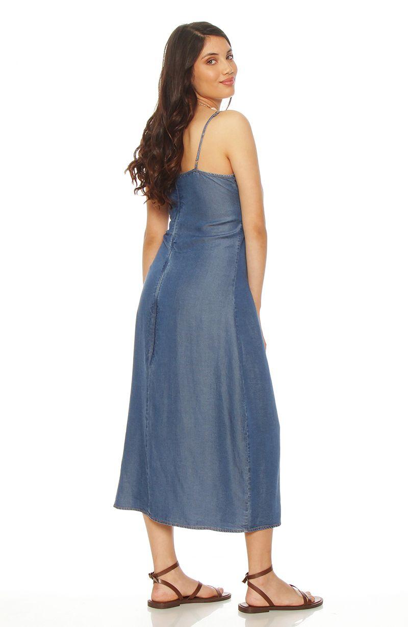 Vestido Sin Manga Tencel Escote V Con Corte En Delantero-5