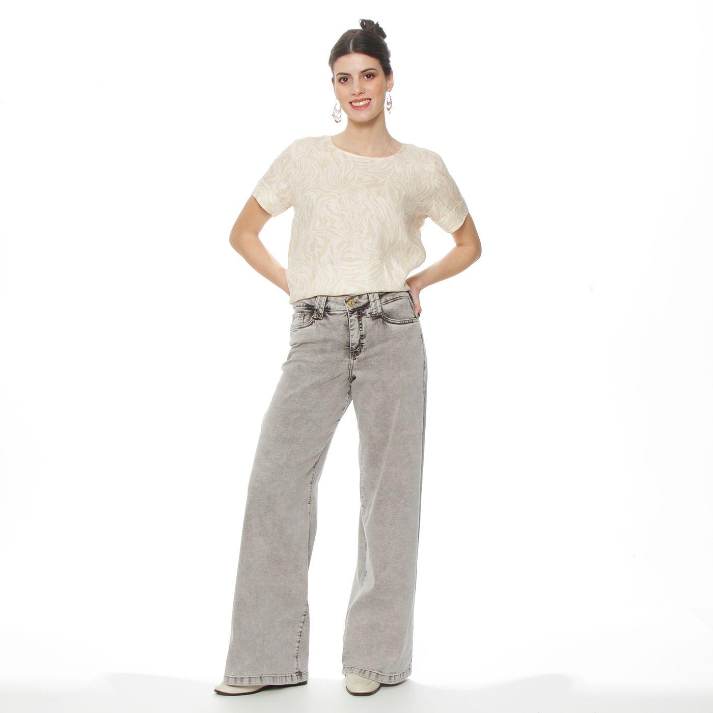 Jeans Wide  Leg Tiro Alto Pretina Basica 1  Boton-3