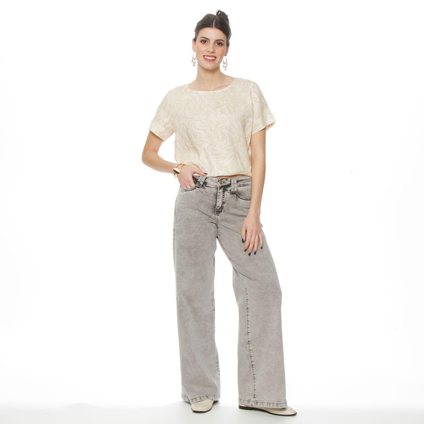 Jeans Wide  Leg Tiro Alto Pretina Basica 1  Boton-4
