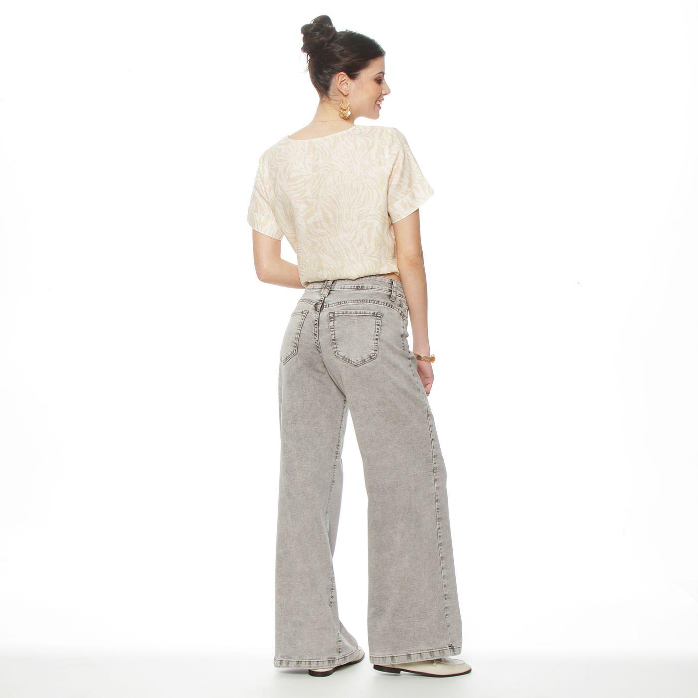 Jeans Wide  Leg Tiro Alto Pretina Basica 1  Boton-6