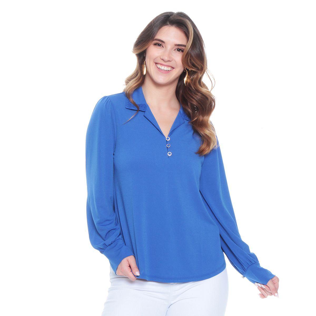 Blusa Manga Larga Con Botones En Escote Y Aplicacion En Cuello Y Punos-0