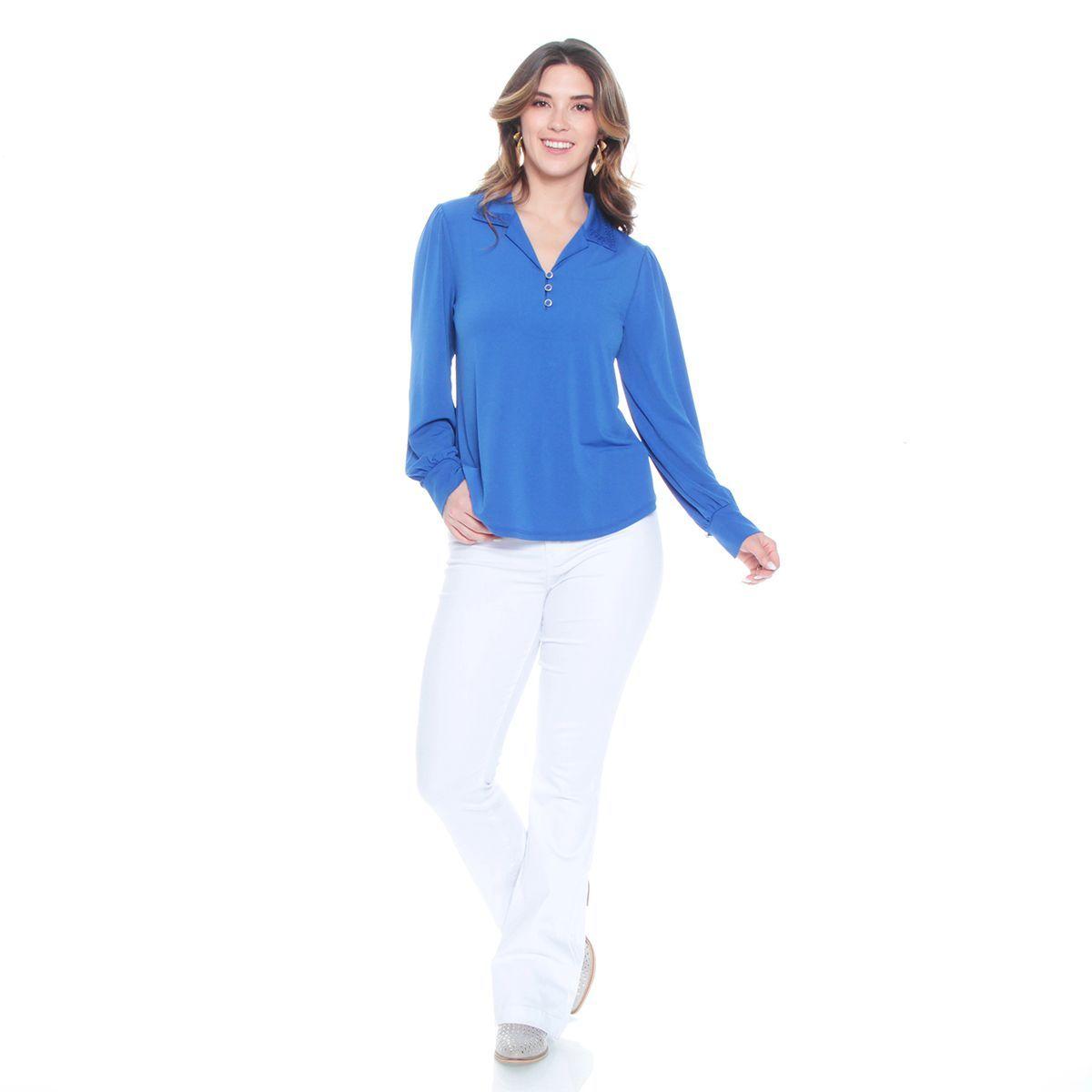 Blusa Manga Larga Con Botones En Escote Y Aplicacion En Cuello Y Punos-4