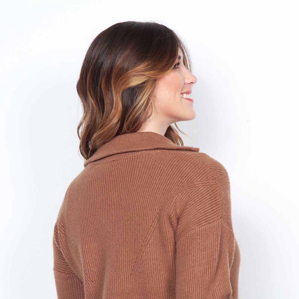 Sweater Manga Larga Solido Con Cuello Alto Y Cierre En Delantero-4