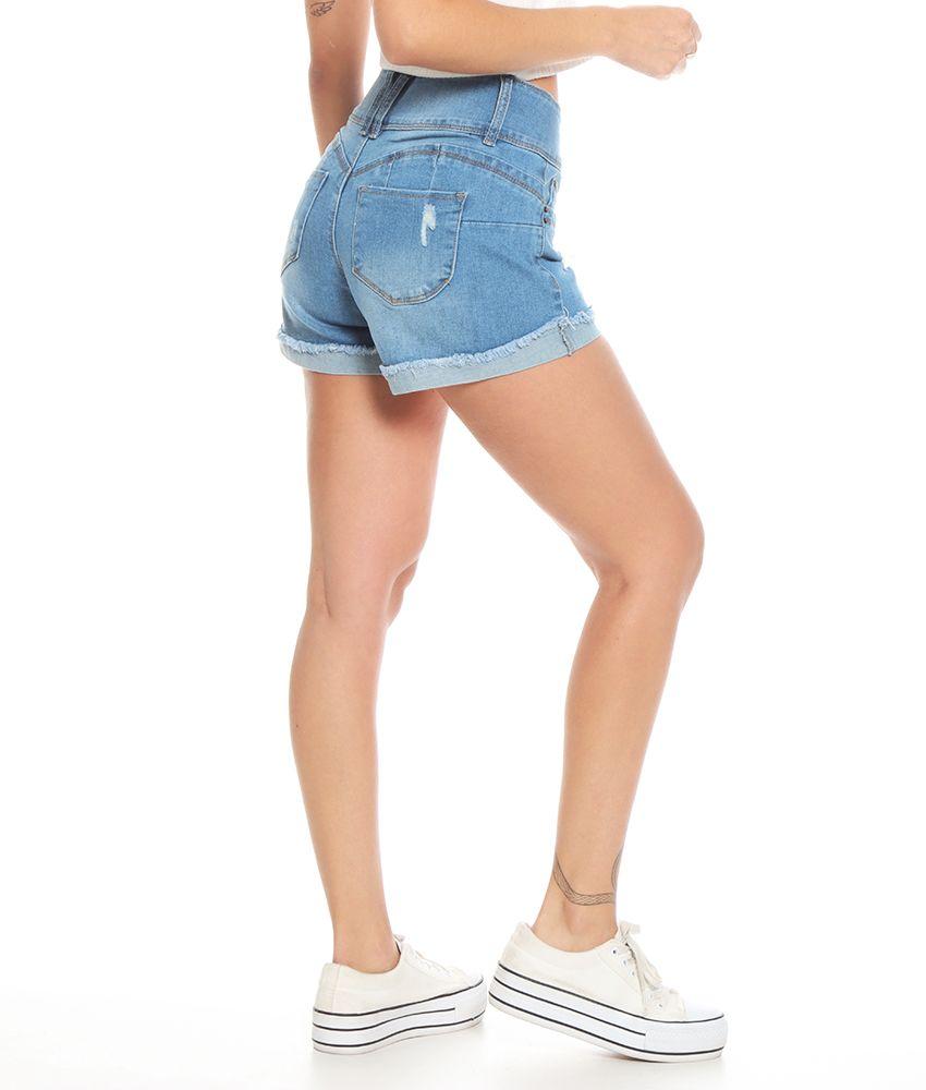 Short Denim Pretina Ancha Tres Botones Desgastes Delantero-1