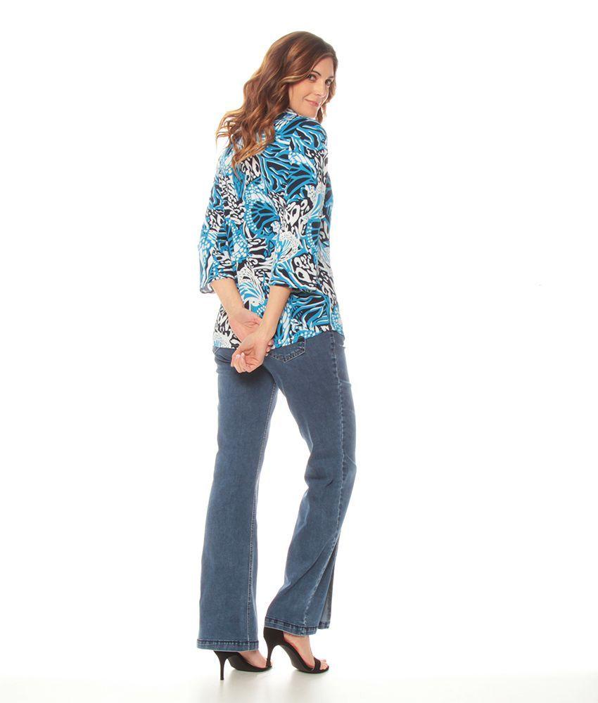 Blusa Manga 3/4 Ajustable Estampada Cuello Camisero-2