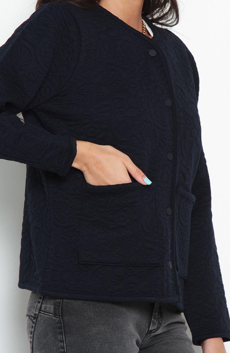 Chaqueta Manga Larga Abotonada Escote Redondo Con Bolsillos-2