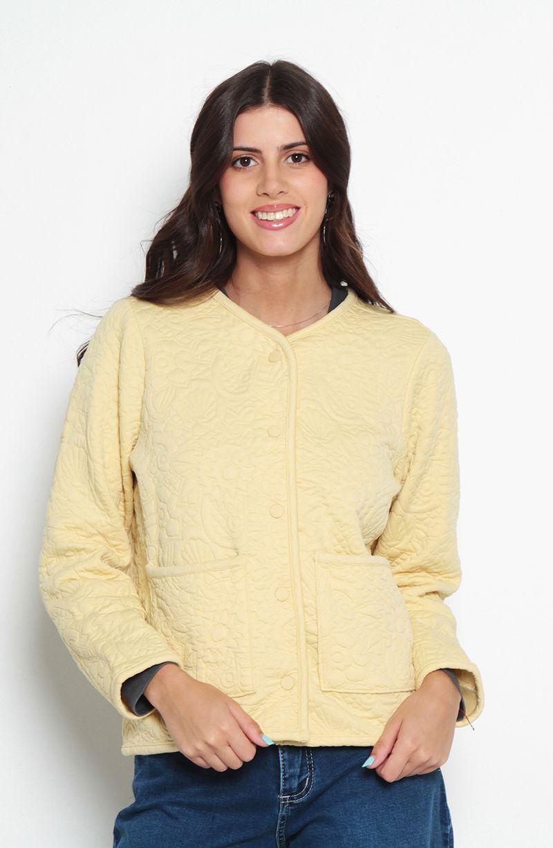 Chaqueta Manga Larga Abotonada Escote Redondo Con Bolsillos-0