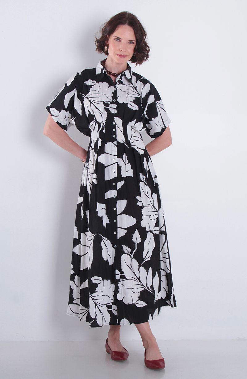 Vestido Estampado Manga Corta Abotonado En Delantero-0