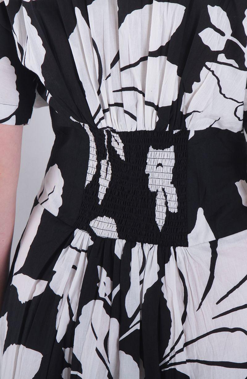 Vestido Estampado Manga Corta Abotonado En Delantero-5