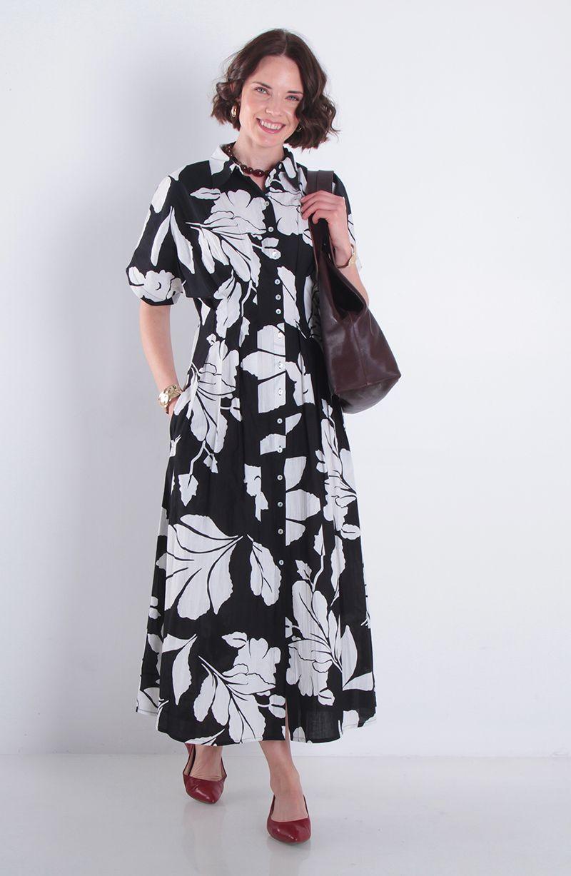Vestido Estampado Manga Corta Abotonado En Delantero-7